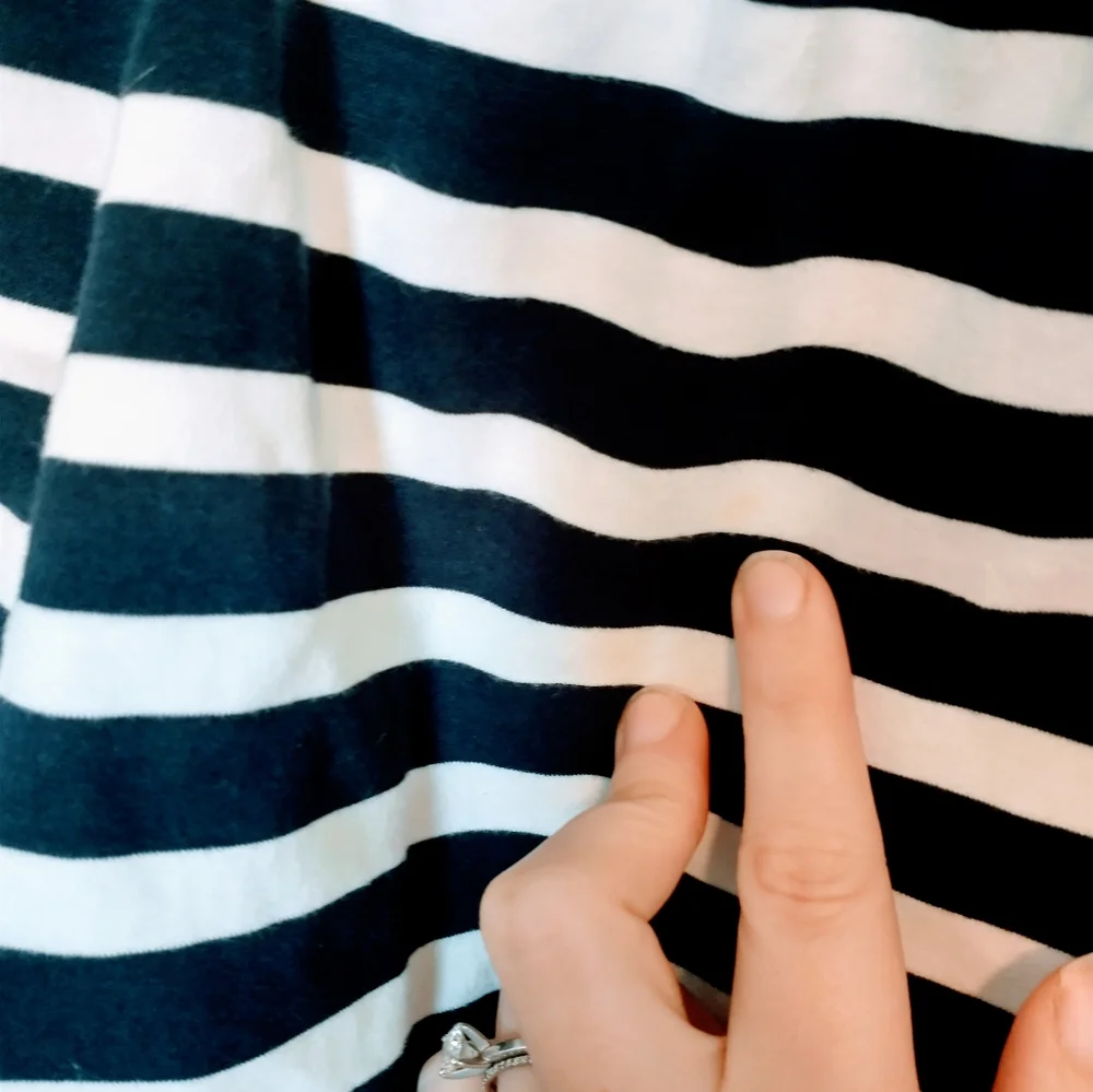 JCrew Navy and cream striped off the shoulder top with ties at the cuff and wide